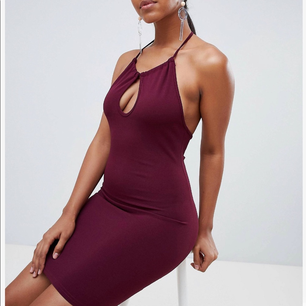 Halterneck keyhole mini dress